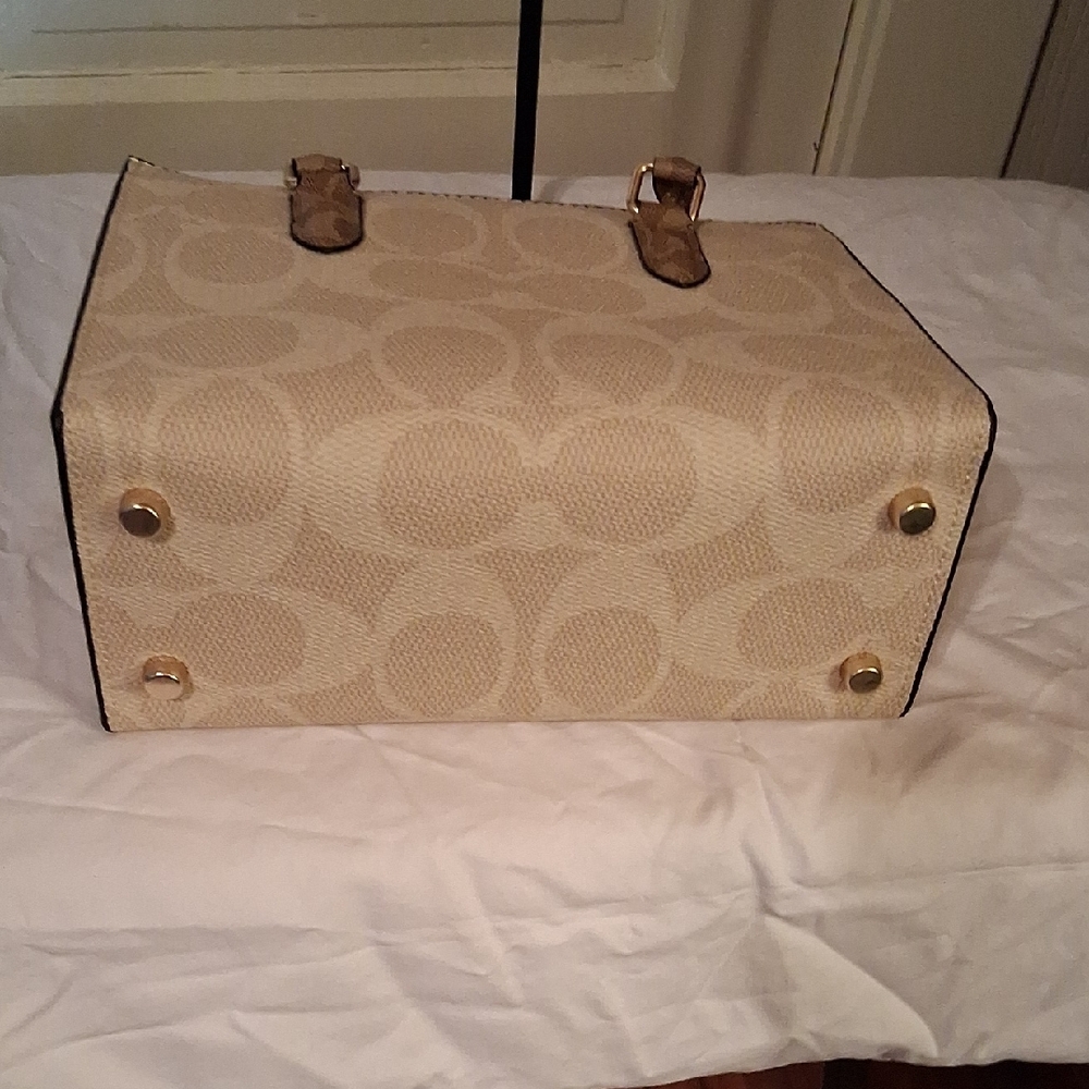 Coach Beige Signature Canvas Satchel with Tan Handles - Picture 13 of 13